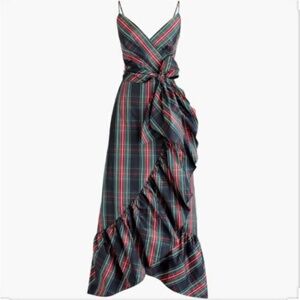 J. Crew Stewart Tartan Plaid Faux Wrap Ruffle Midi Dress 16 NWT